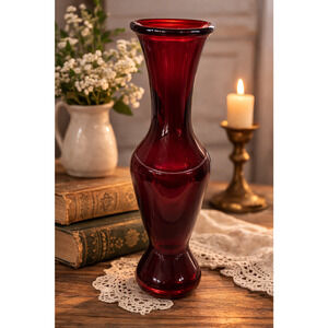 Vintage Wheaton Glass Ruby Red Vase 11" Tall Elegant Mid-Century Style